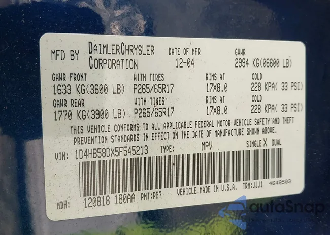 1D4HB58DX5F545213: 43432993