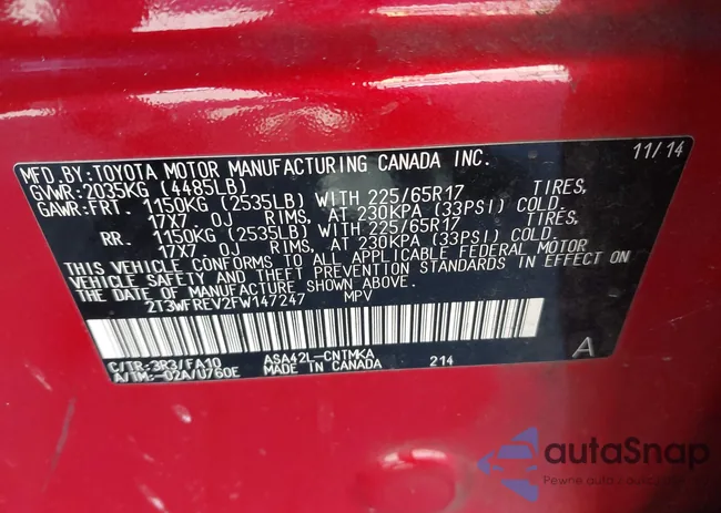 2T3WFREV2FW147247: 43433016