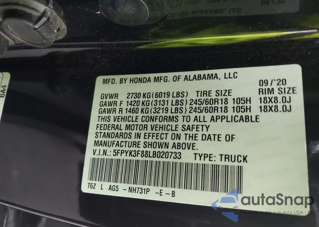 5FPYK3F88LB020733: 43433096