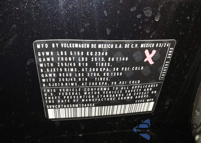 3VVCB7AX5RM104958: 43432160