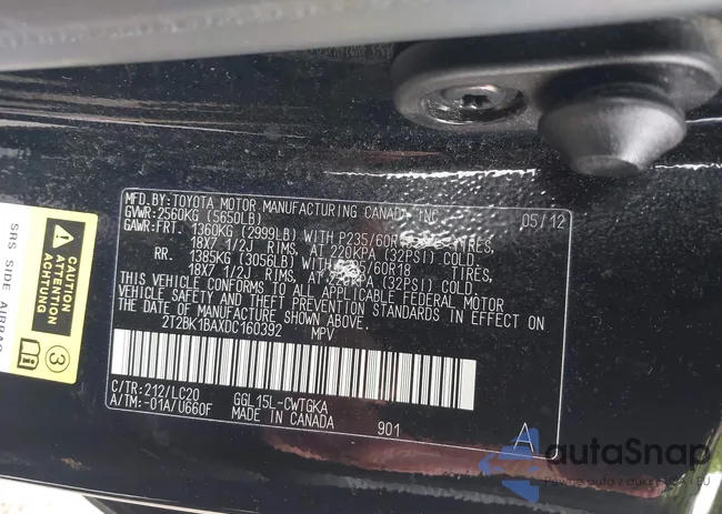 2T2BK1BAXDC160392: 43432161