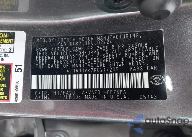 4T1R11AK7RU247205: 43433698