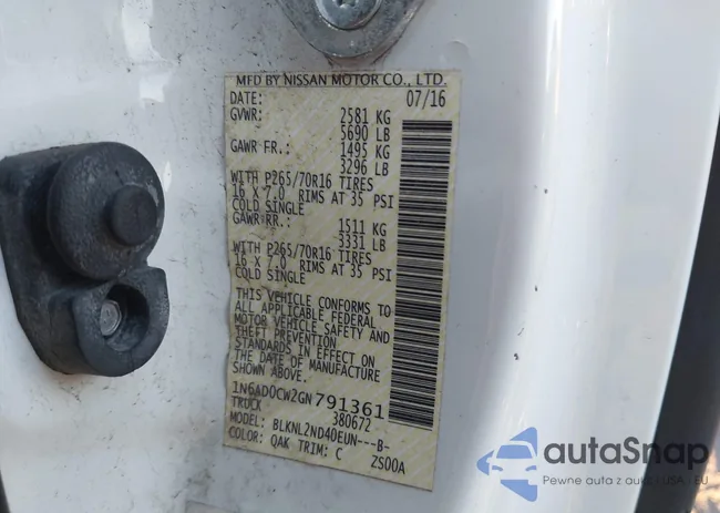 1N6AD0CW2GN791361: 43433722