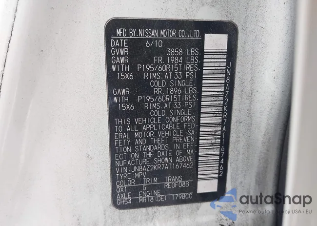 JN8AZ2KR7AT167462: 43433876