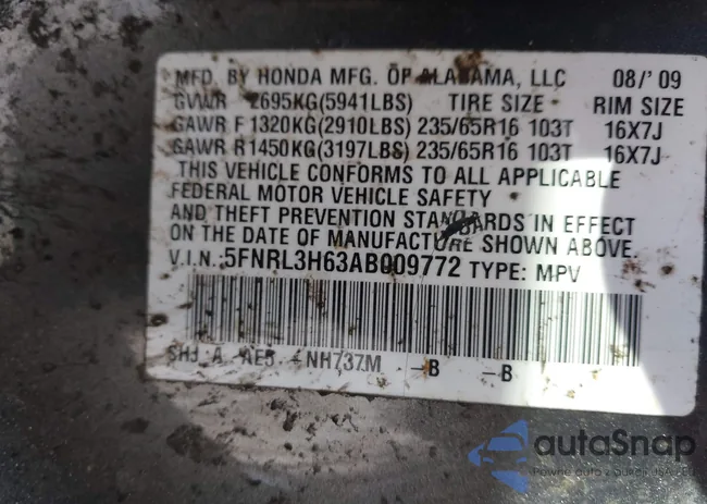 5FNRL3H63AB009772: 43434039