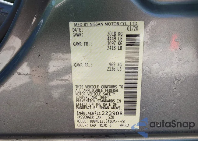 1N4BL4EW7LC223908: 43434089