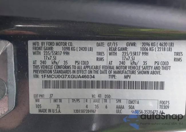 1FMCU0G7XGUA46034: 43434113