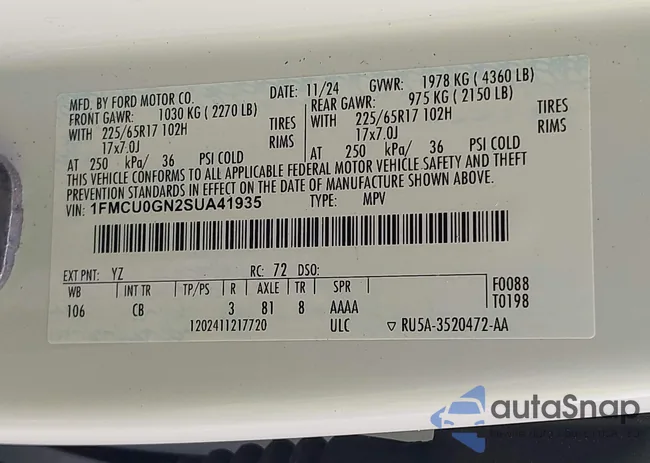 1FMCU0GN2SUA41935: 43434138