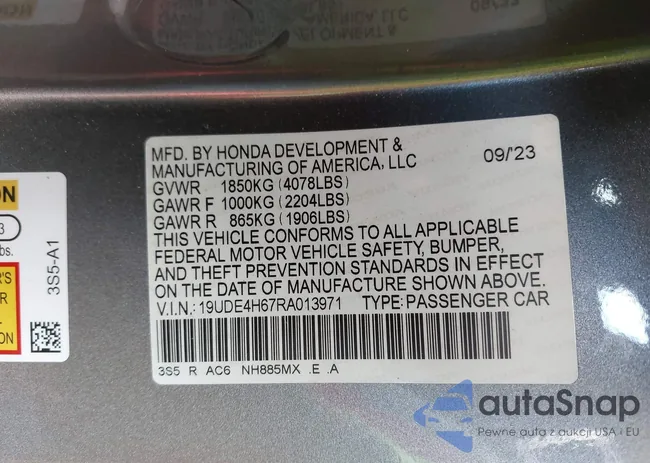 19UDE4H67RA013971: 43433171