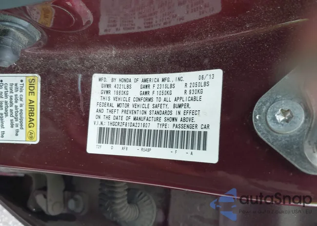 1HGCR2F81DA231907: 43433223