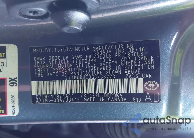 2T1BURHE3GC736223: 43433289