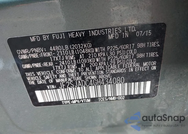 JF2SJADC4GH434080: 43433412