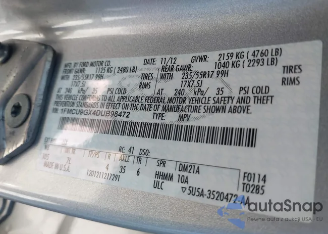 1FMCU9GX4DUB98472: 43434685