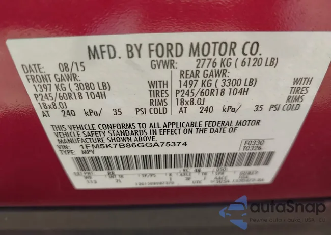 1FM5K7B86GGA75374: 43434707