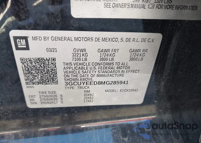 3GCUYEED8MG285941: 43434780