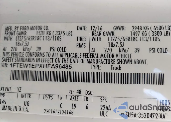 1FTEW1EPXHFA96485: 43434829