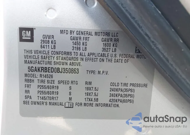 5GAKRBED0BJ350863: 43434934