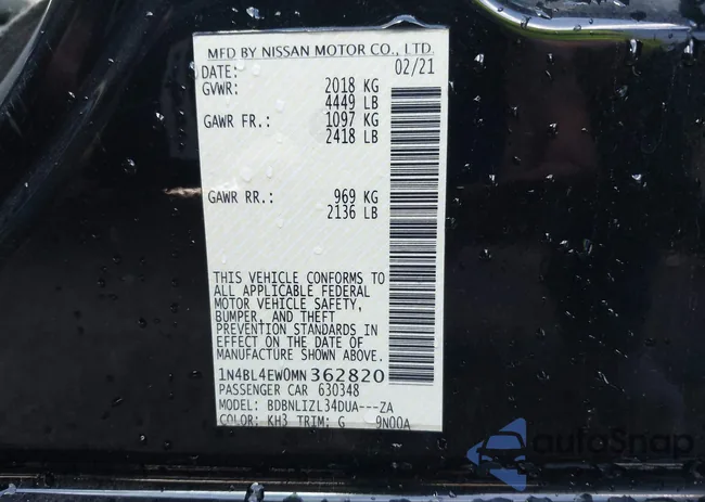 1N4BL4EW0MN362820: 43434943