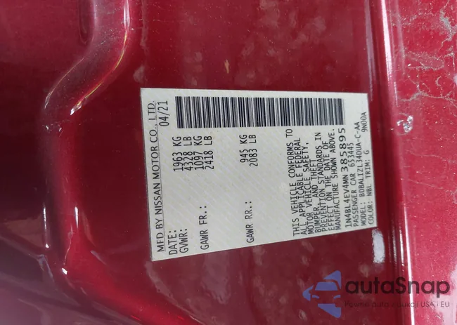 1N4BL4EV4MN385895: 43434956