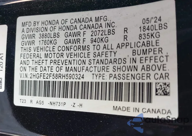 2HGFE2F58RH590324: 43435032