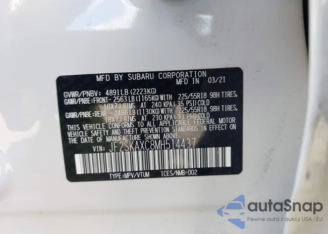 JF2SKAXC8MH514437: 43434157