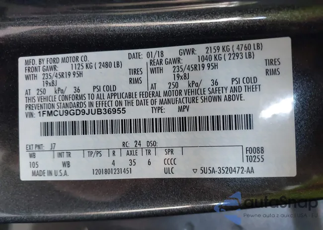 1FMCU9GD9JUB36955: 43434236