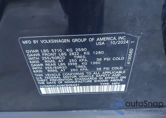 1V2WR2CA0SC505441: 43434345