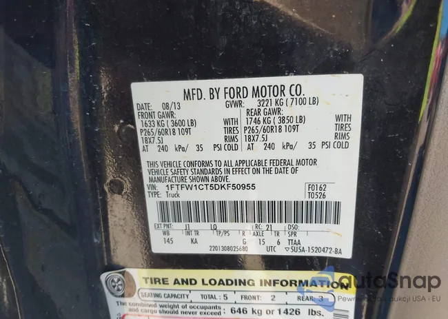 1FTFW1CT5DKF50955: 43434422