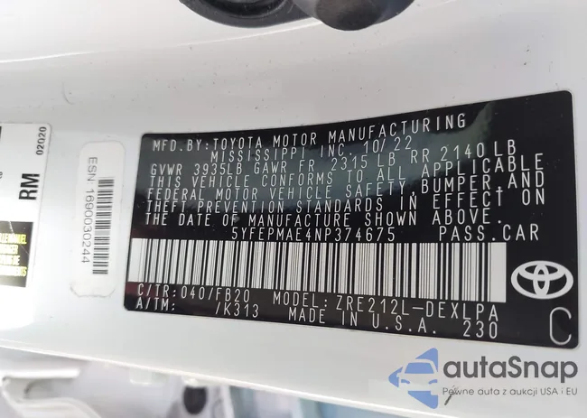 5YFEPMAE4NP374675: 43434427