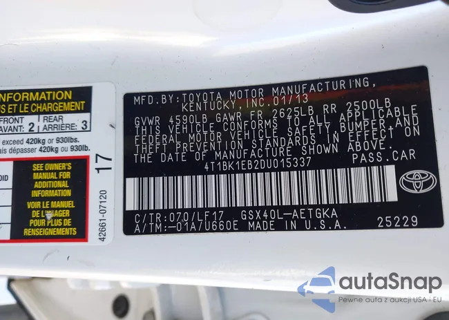 4T1BK1EB2DU015337: 43435580