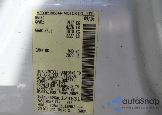 1N4AL3AP8HC129631: 43435687