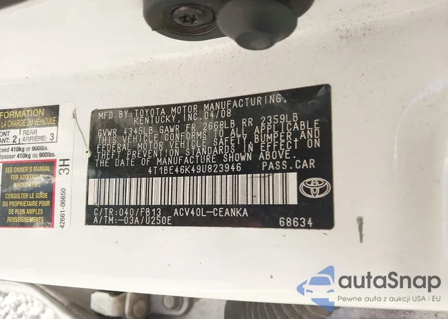 4T1BE46K49U823946: 43435842