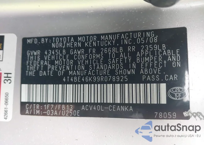 4T4BE46K99R078925: 43435243