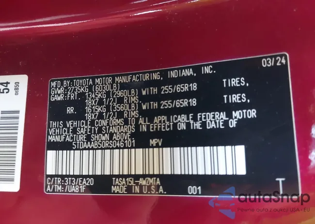 5TDAAAB50RS046101: 43435318