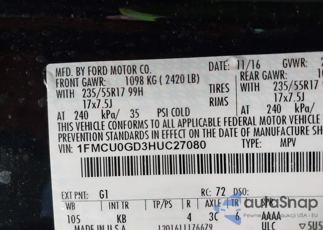 1FMCU0GD3HUC27080: 43435343