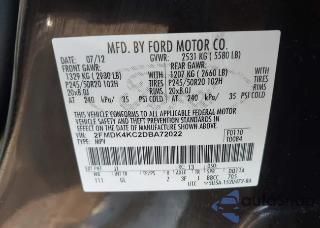 2FMDK4KC2DBA72022: 43435408