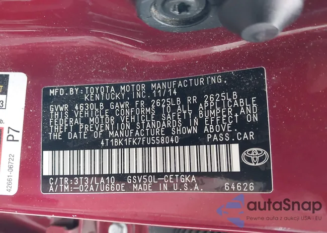 4T1BK1FK7FU558040: 43435497