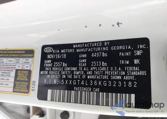 5XXGT4L36KG323182: 43435509