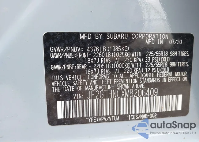 JF2GTHNCXM8206409: 43436610