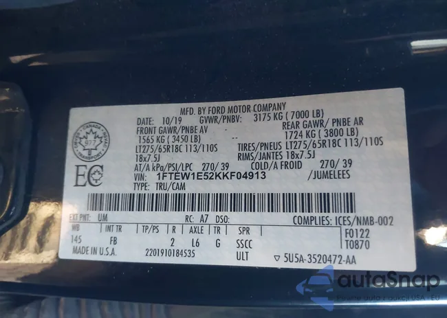 1FTEW1E52KKF04913: 43436831