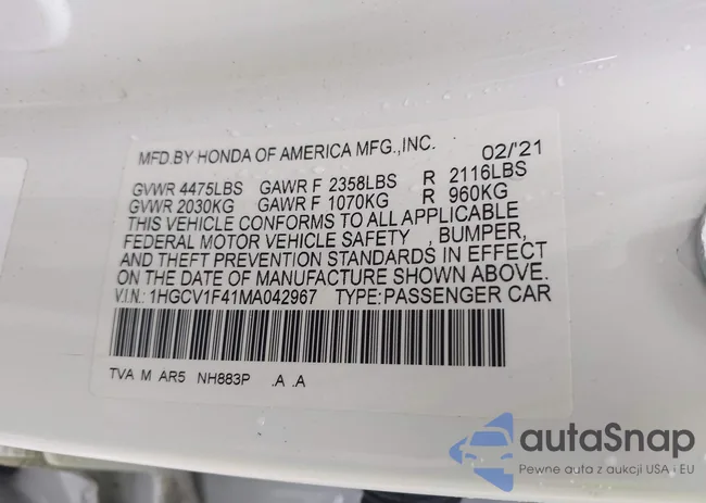 1HGCV1F41MA042967: 43437112