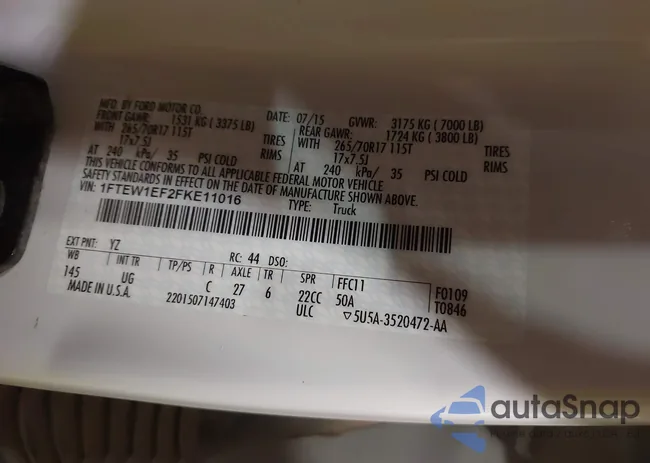 1FTEW1EF2FKE11016: 43436294