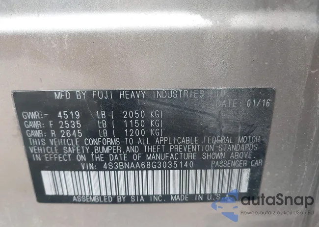 4S3BNAA68G3035140: 43436345