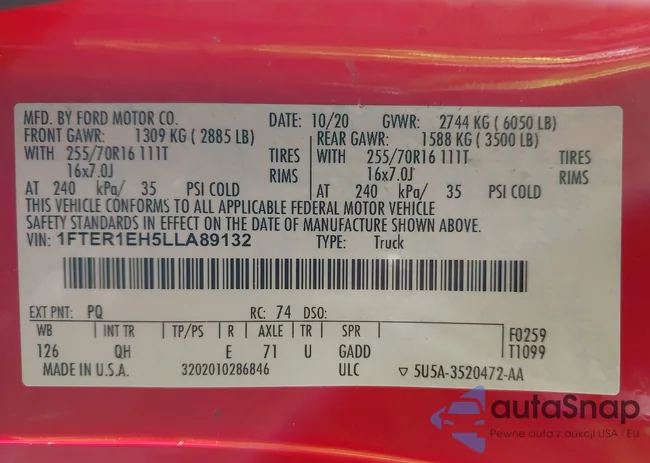 1FTER1EH5LLA89132: 43437986