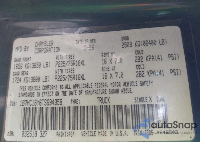 1B7HC16Y6TS694358: 43437259