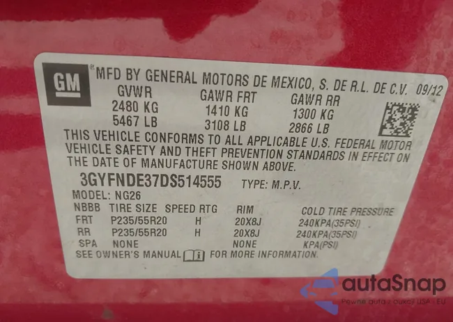 3GYFNDE37DS514555: 43437319