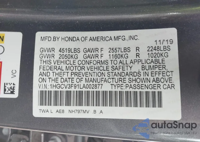 1HGCV3F91LA002877: 43437344