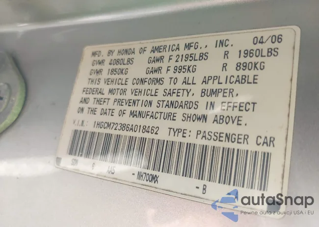 1HGCM72386A018462: 43437438