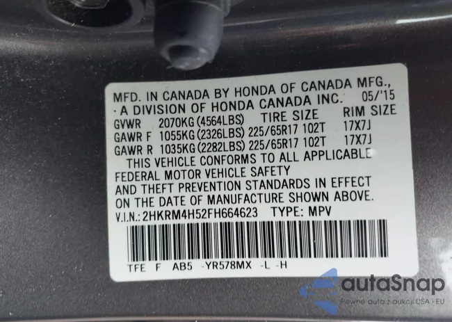 2HKRM4H52FH664623: 43438630