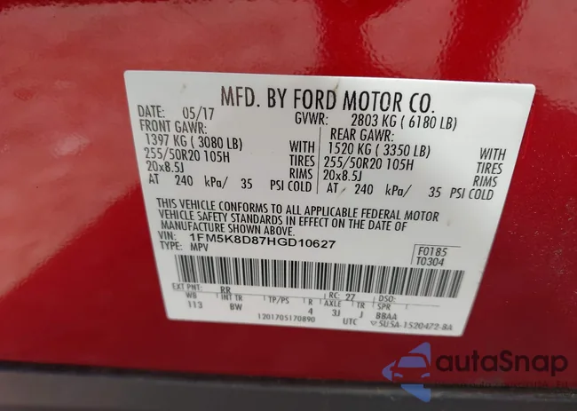 1FM5K8D87HGD10627: 43438641